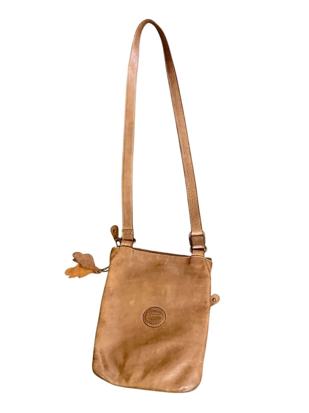 Roots Tan Leather Crossbody Purse With Adjustable Strap & Zipper Pockets - Picture 3 of 9
